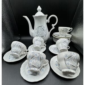 Harmony Made In Japan Blue Flower Tea Set Teapot Plates & Cups Small Size Cute!